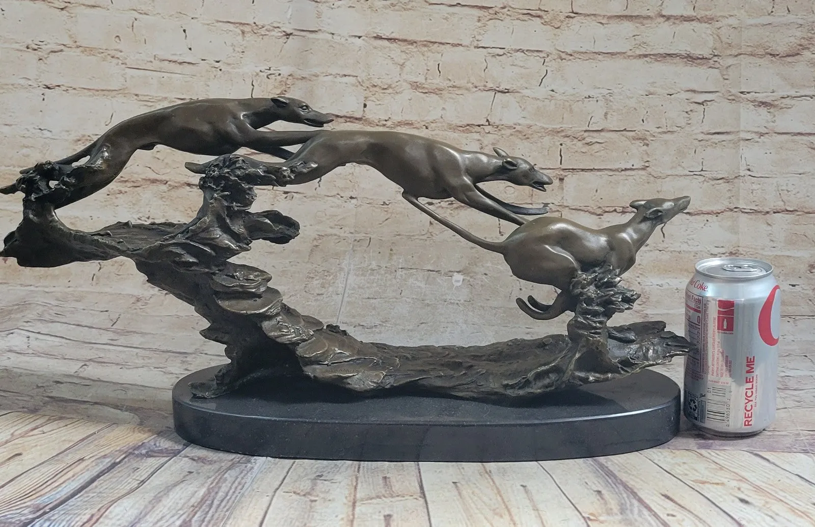 Art Deco Original Hot Cast Greyhound Dog Dogs Bronze Sculpture Marble Statue LRG