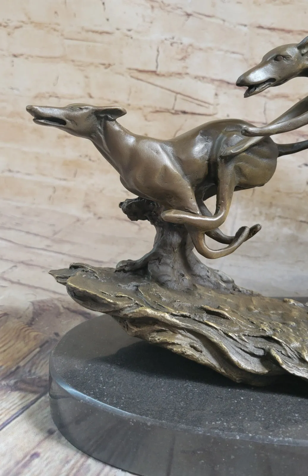 Art Deco Original Hot Cast Greyhound Dog Dogs Bronze Sculpture Marble Statue LRG