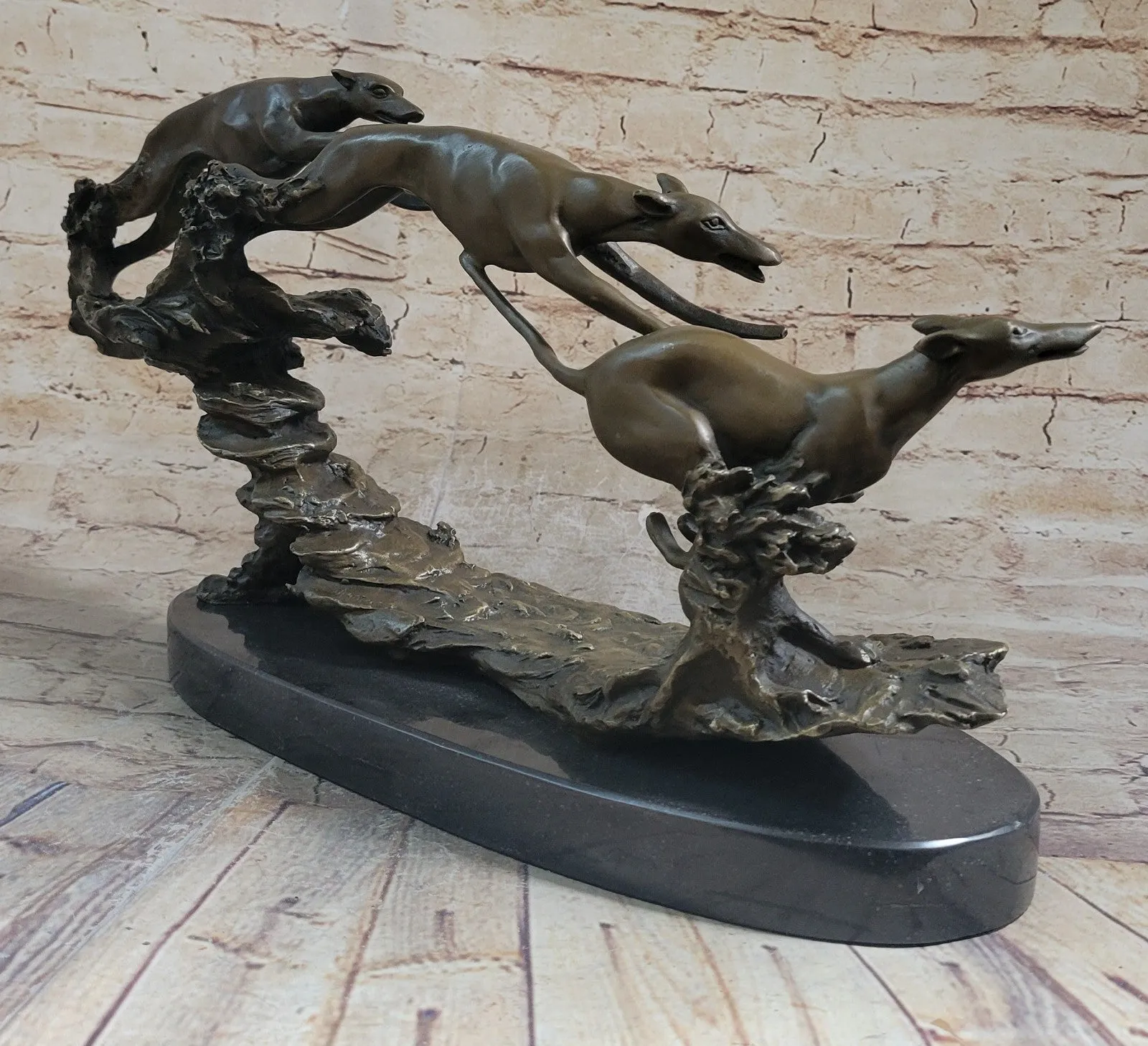 Art Deco Original Hot Cast Greyhound Dog Dogs Bronze Sculpture Marble Statue LRG