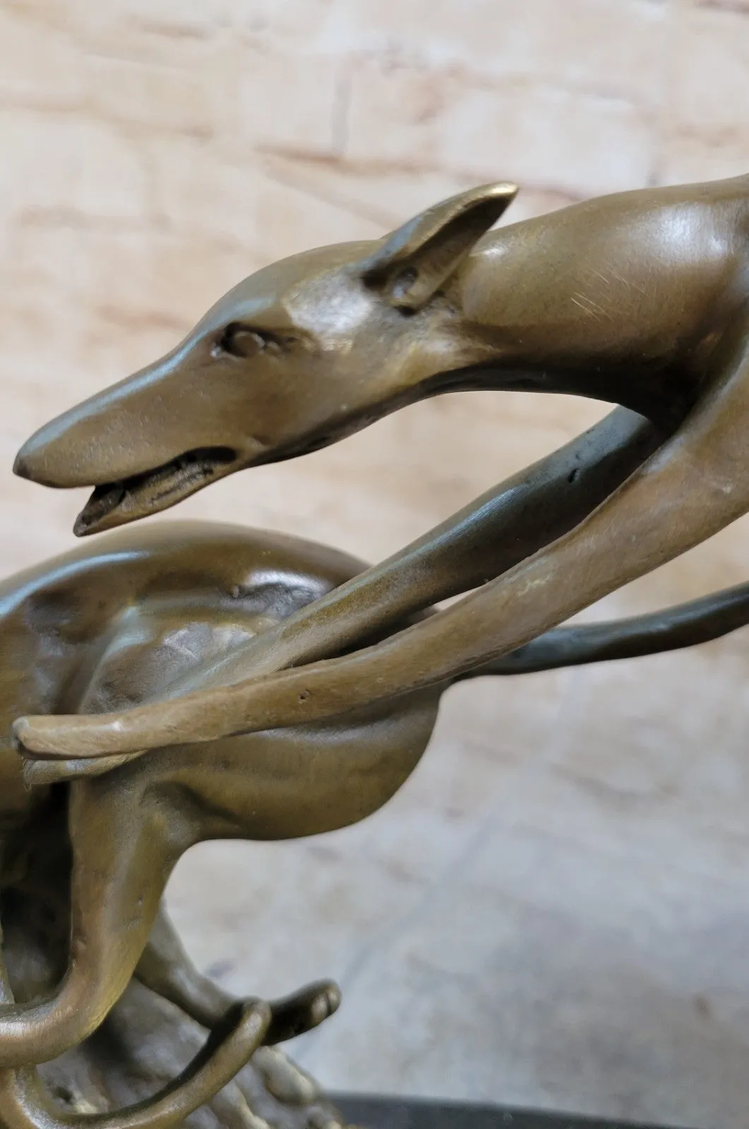 Art Deco Original Hot Cast Greyhound Dog Dogs Bronze Sculpture Marble Statue LRG