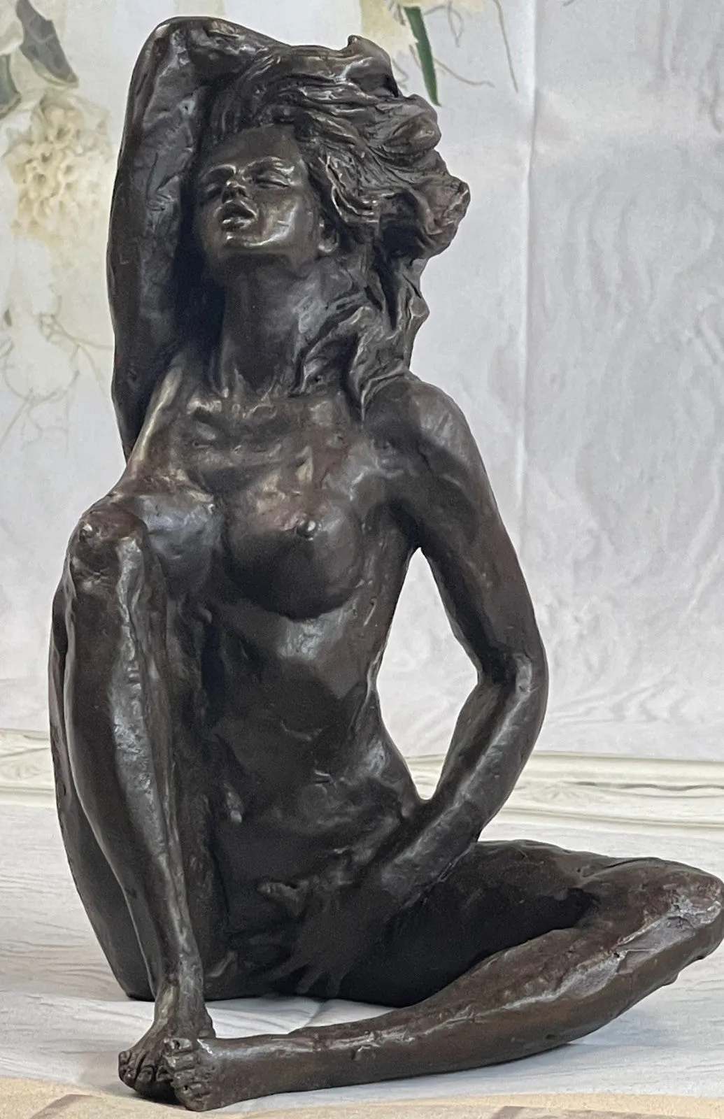 Art Noveau Deco Bronze Nude Girl Woman Stretching Lady Figurine Statue Sculpture