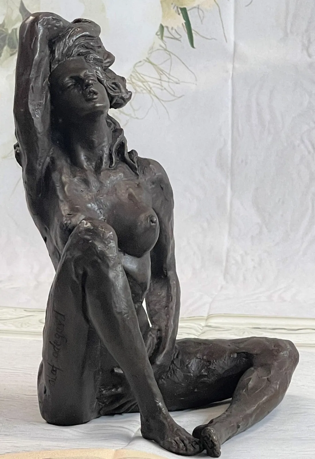 Art Noveau Deco Bronze Nude Girl Woman Stretching Lady Figurine Statue Sculpture