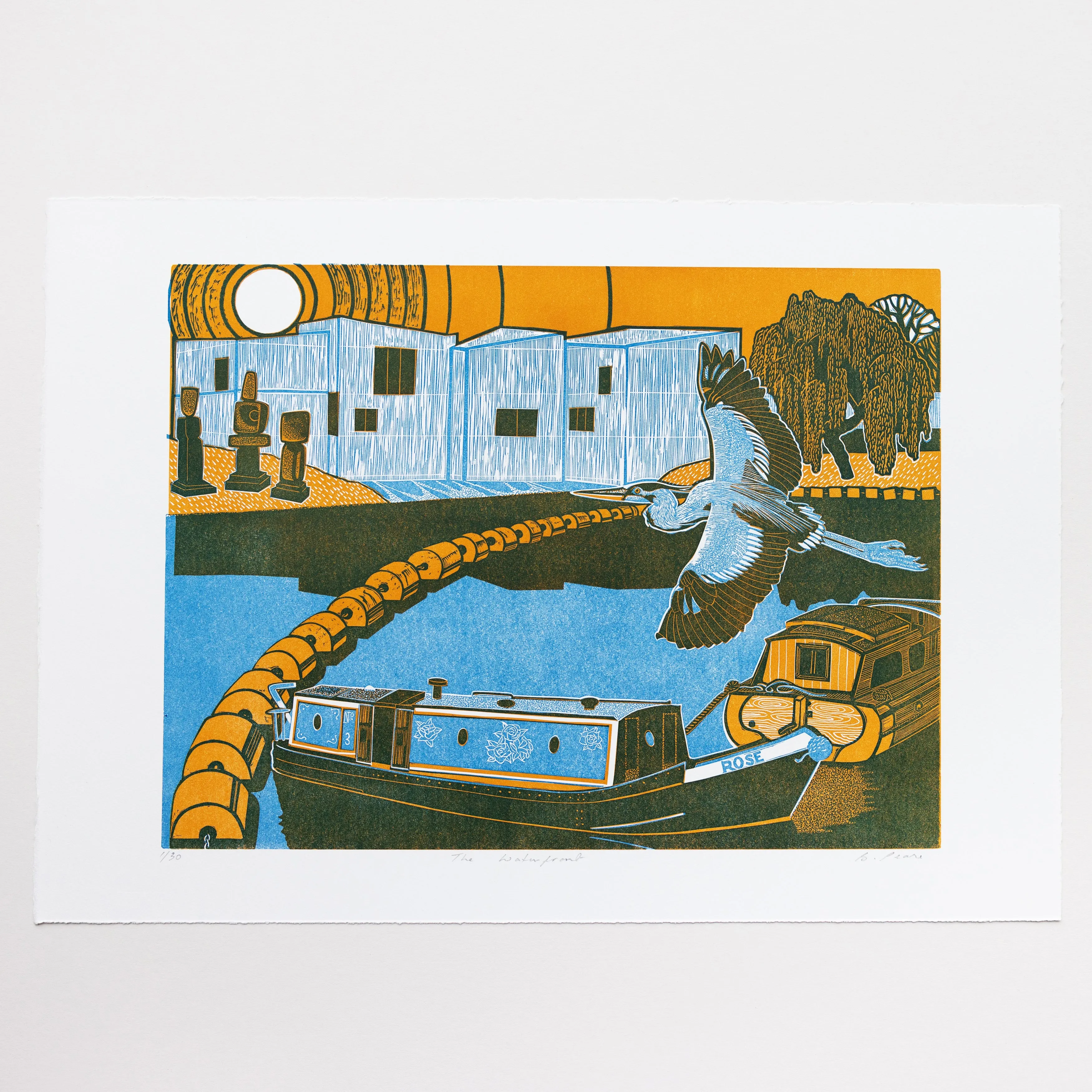 Babs Pease Hepworth Wakefield Waterfront Linocut Print