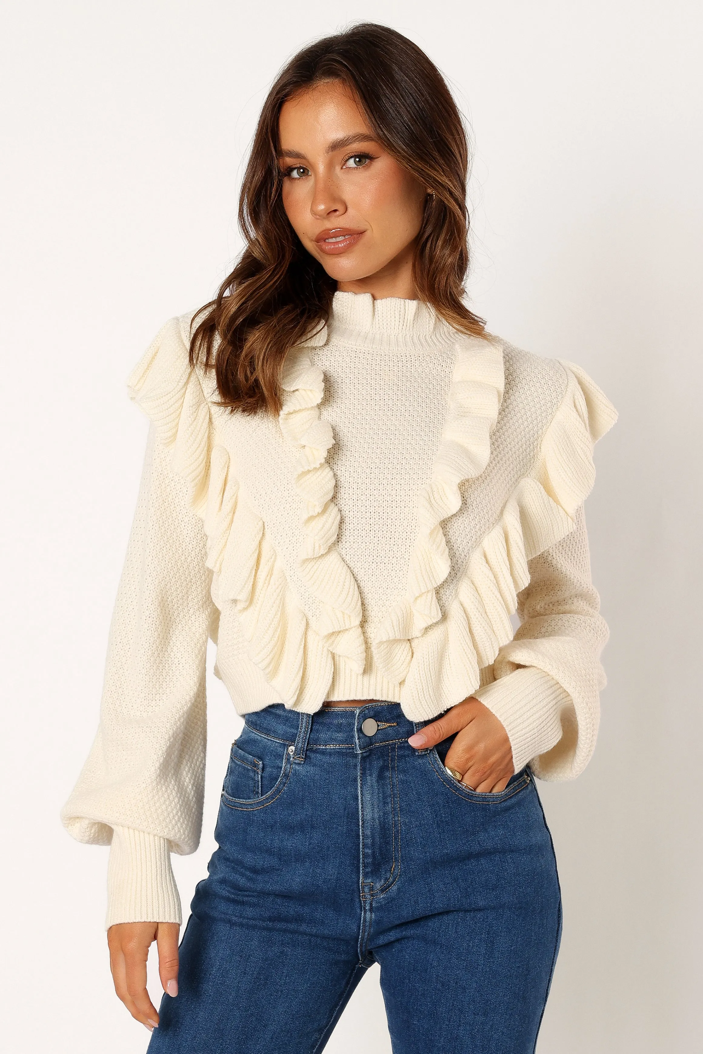 Charice Knit Long Sleeve Top - Cream