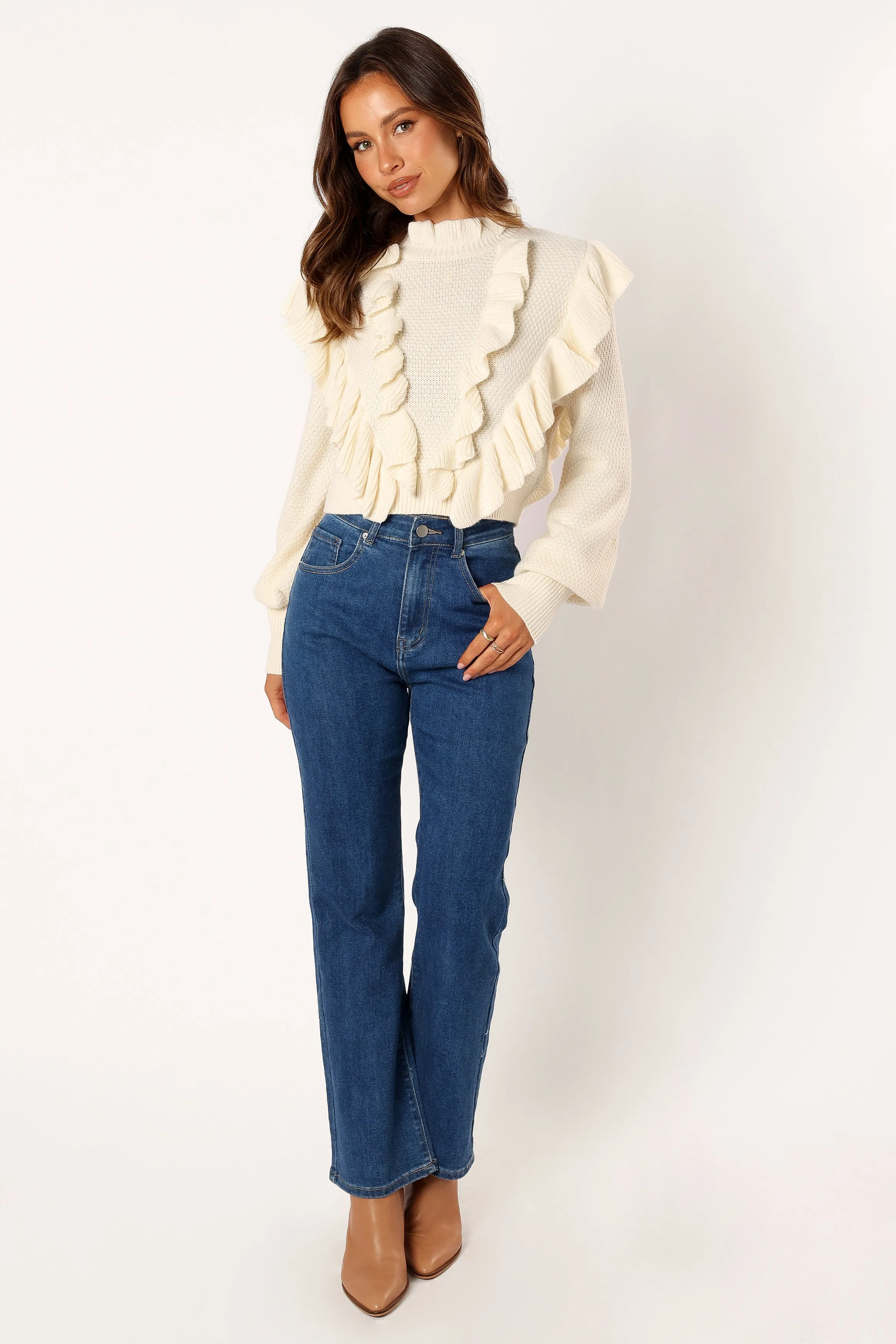 Charice Knit Long Sleeve Top - Cream