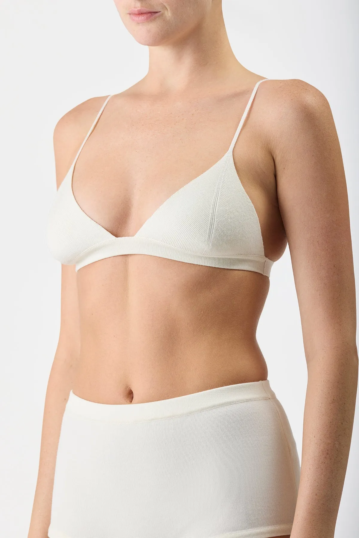 Chevier Knit Bra in Ivory Merino Wool