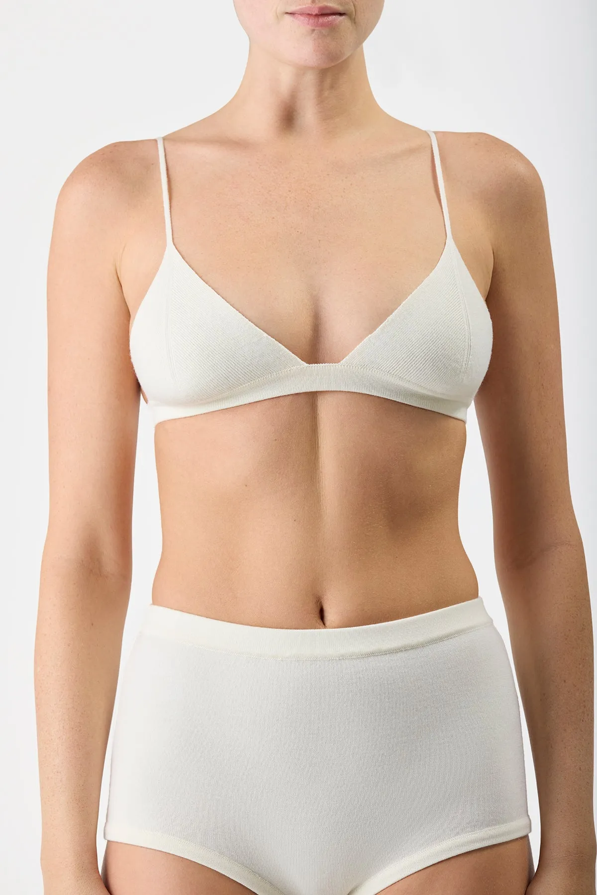 Chevier Knit Bra in Ivory Merino Wool