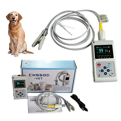 CONTEC Veterinary Handheld CMS60D-Vet Pulse Tester Pulse Oxygen Saturation and Pulse Rate Tongue Probe Pets/Animals/cat/Dog with PC Software