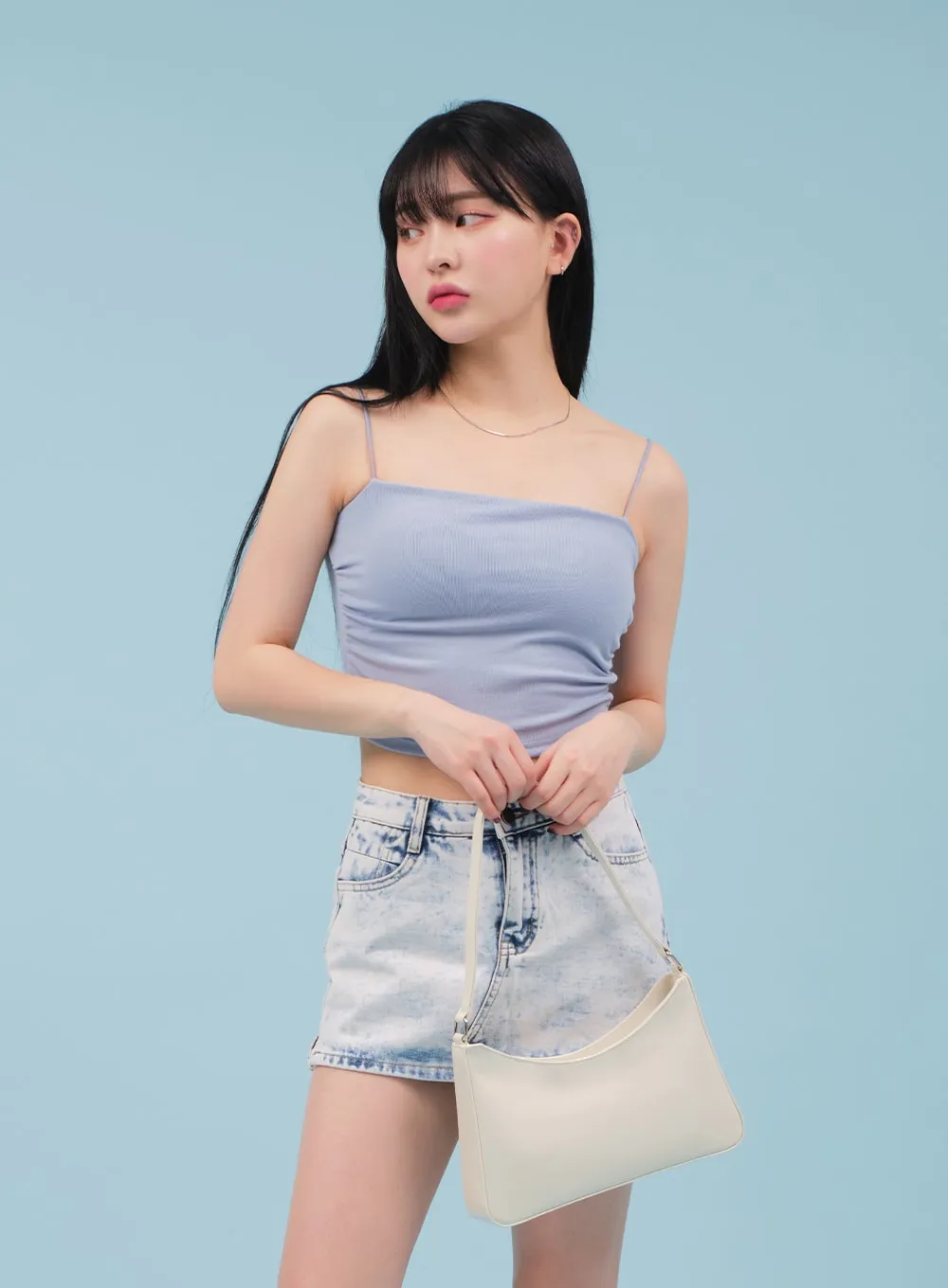 Cropped Cami with Side Shirring and Bra Cap Attached CM23