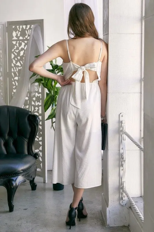 Cutout Bow Detail Jumpsuit With Cropped Wide Leg