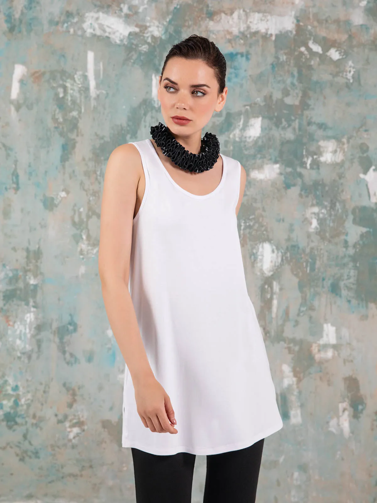 Dakota Tank Tunic, White Tencel