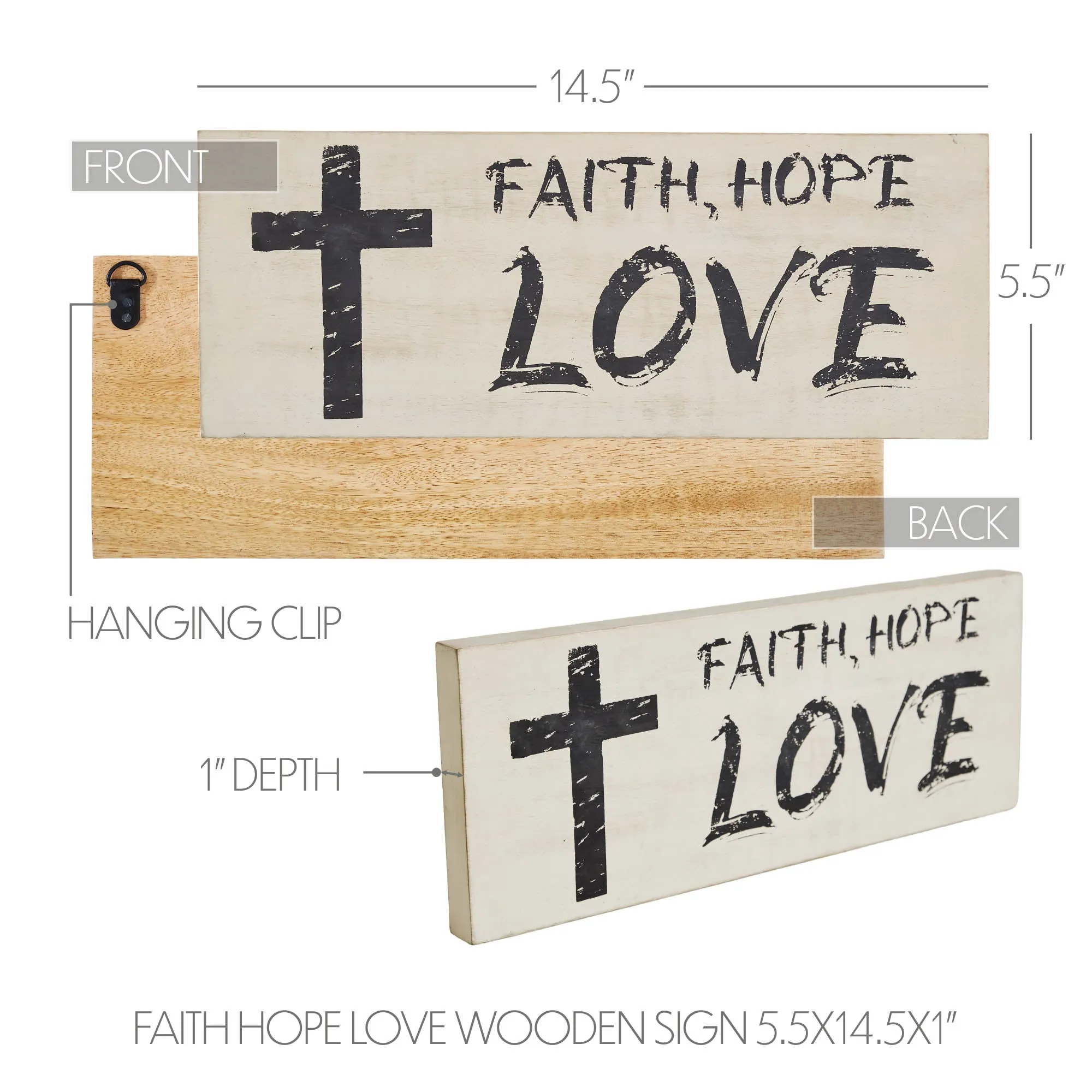 Faith Hope Love Wooden Sign 5.5x14.5