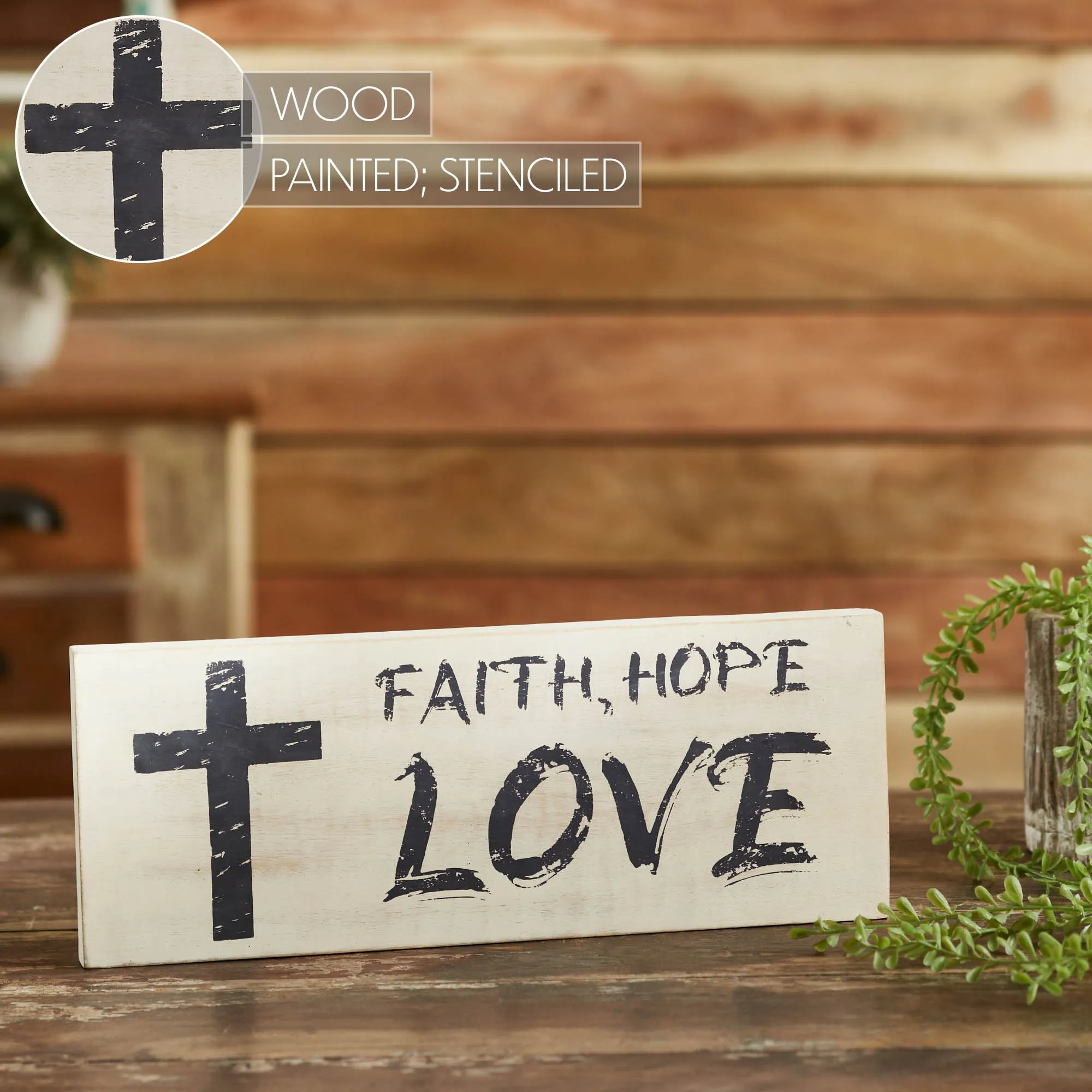 Faith Hope Love Wooden Sign 5.5x14.5