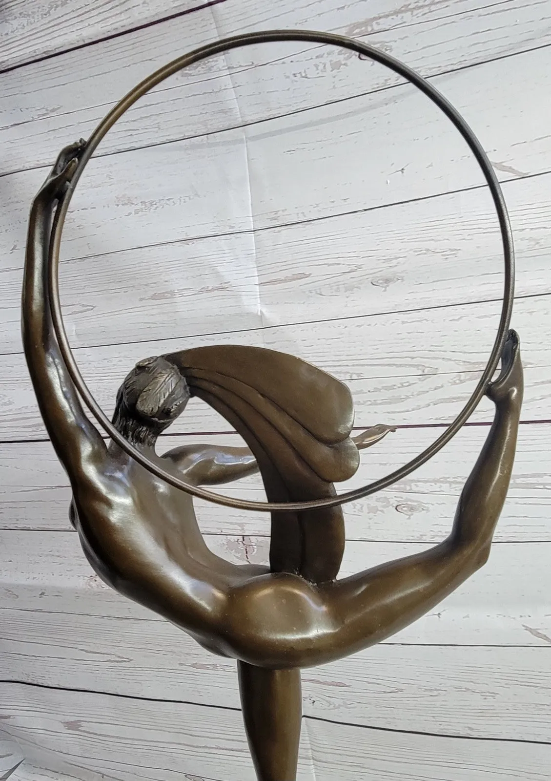 FRENCH SIGNED MORANTE HOOP DANCER BRONZE SCULPTURE ART DECO MARBLE BASE FIGURINE