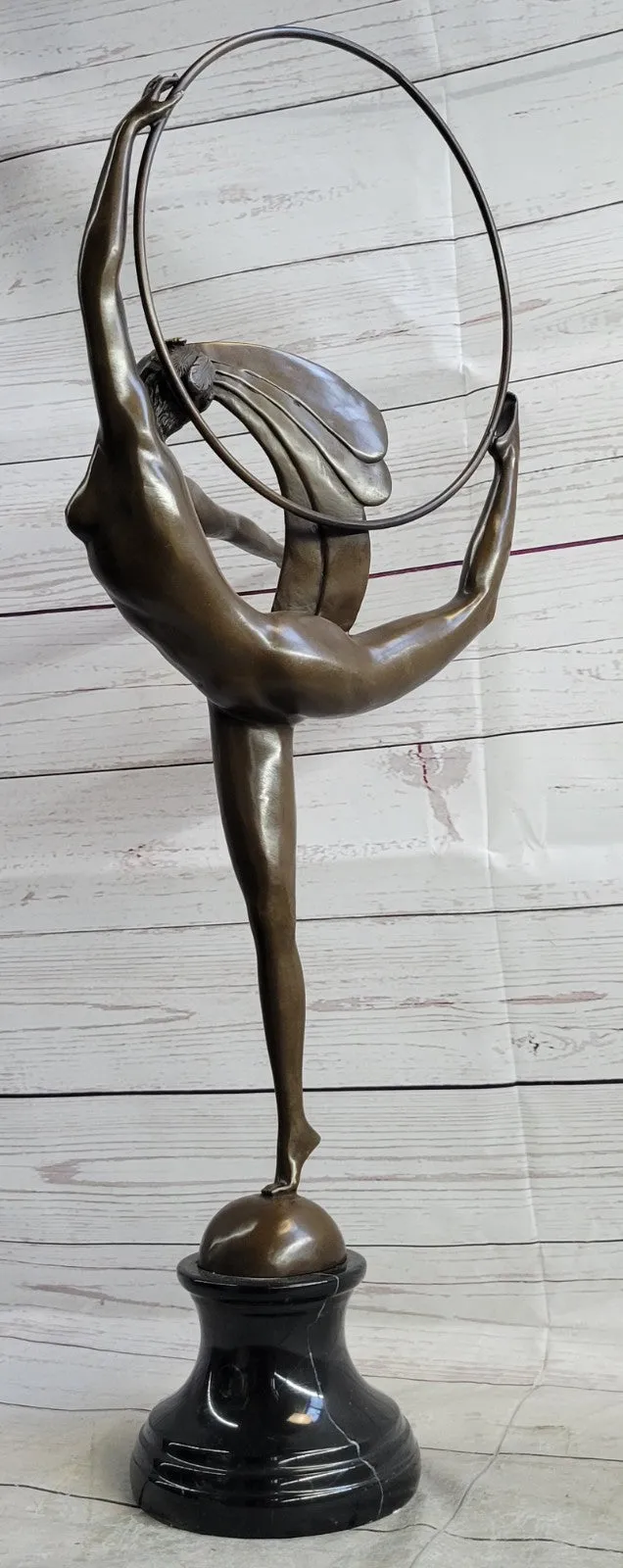 FRENCH SIGNED MORANTE HOOP DANCER BRONZE SCULPTURE ART DECO MARBLE BASE FIGURINE