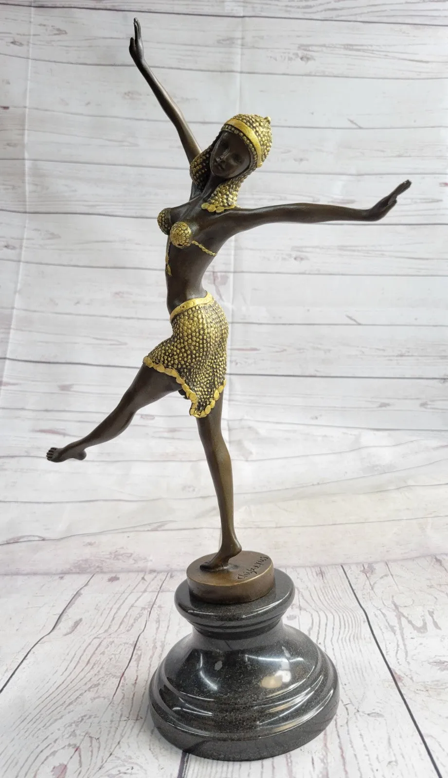 Handcrafted bronze sculpture SALE Art Satue Dancer Exotic Chiparus Patina Gold