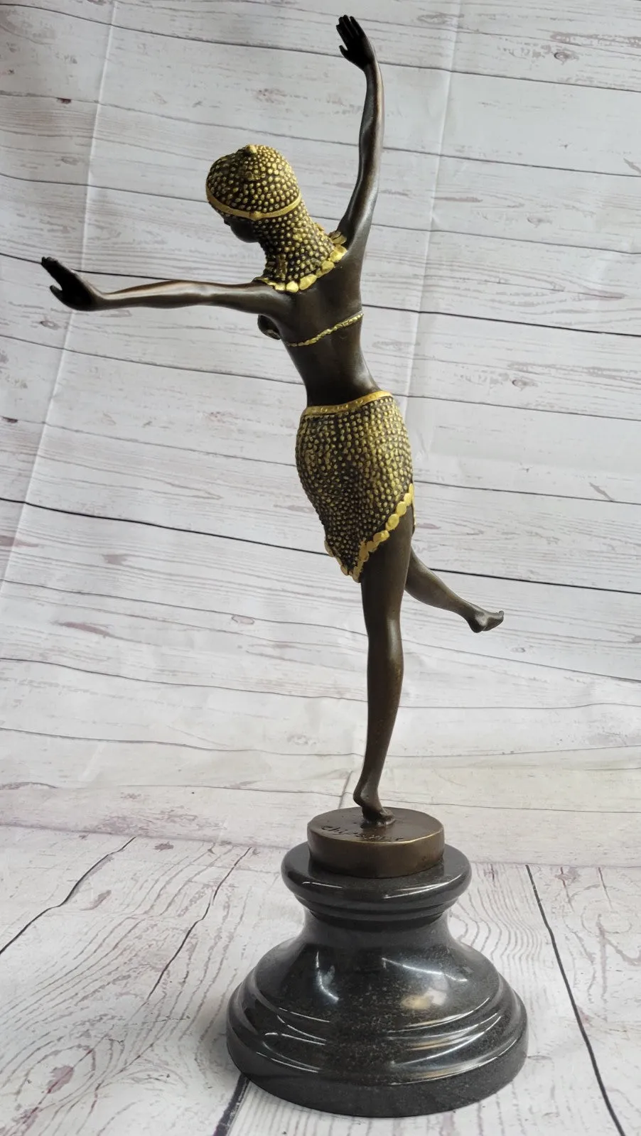 Handcrafted bronze sculpture SALE Art Satue Dancer Exotic Chiparus Patina Gold