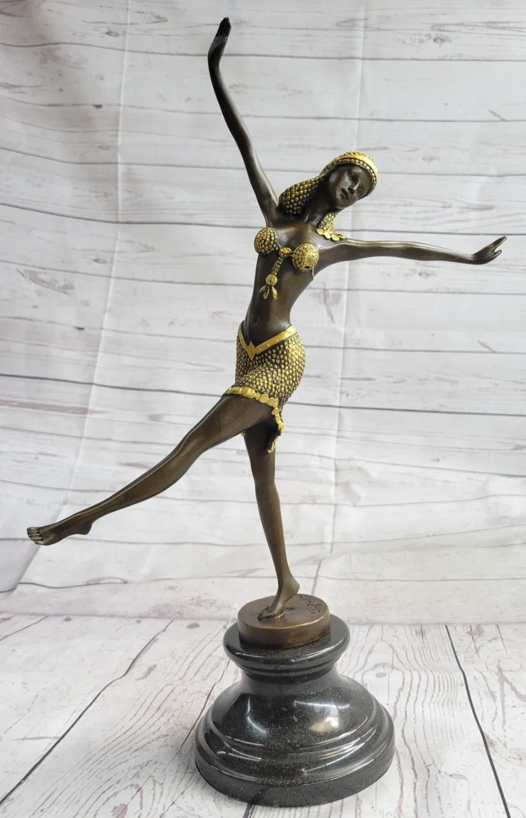 Handcrafted bronze sculpture SALE Art Satue Dancer Exotic Chiparus Patina Gold