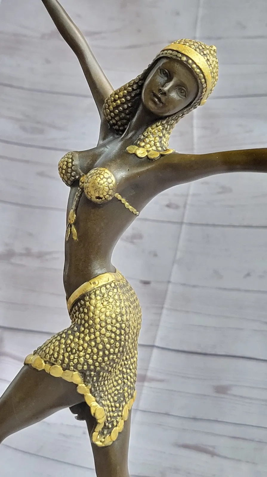 Handcrafted bronze sculpture SALE Art Satue Dancer Exotic Chiparus Patina Gold