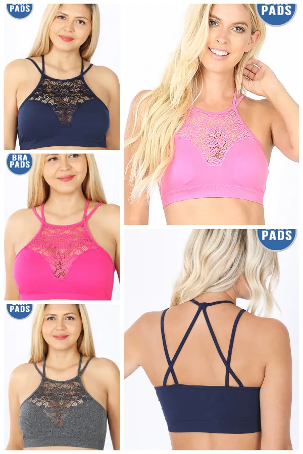 High Neck Lace Cutout Bralette Double Strap