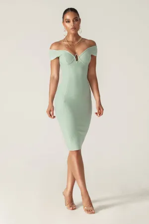 Jade Off-Shoulder Bandage Dress (Pistachio Green)