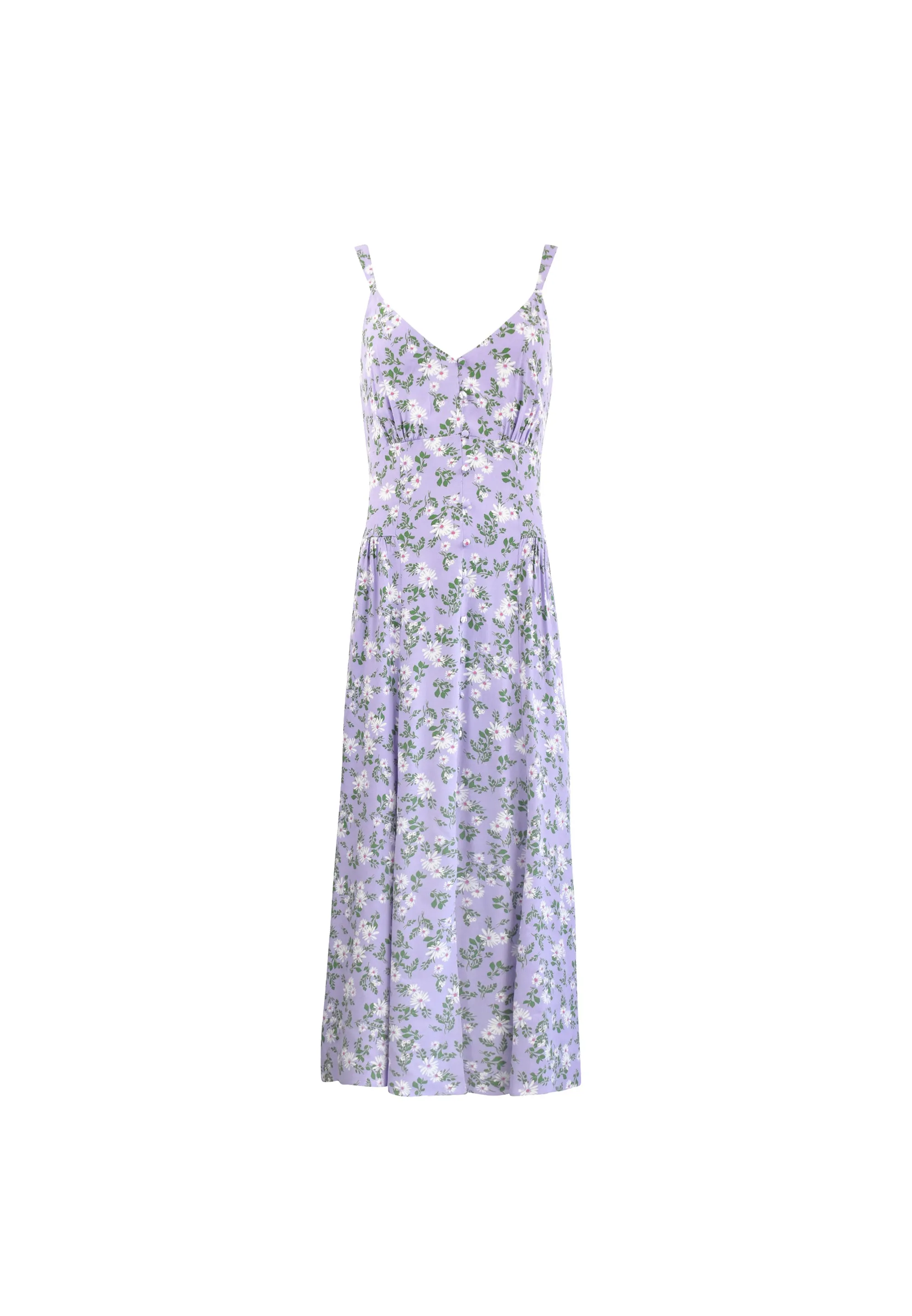 Lilac Daisy Print Strappy Button Through Dress