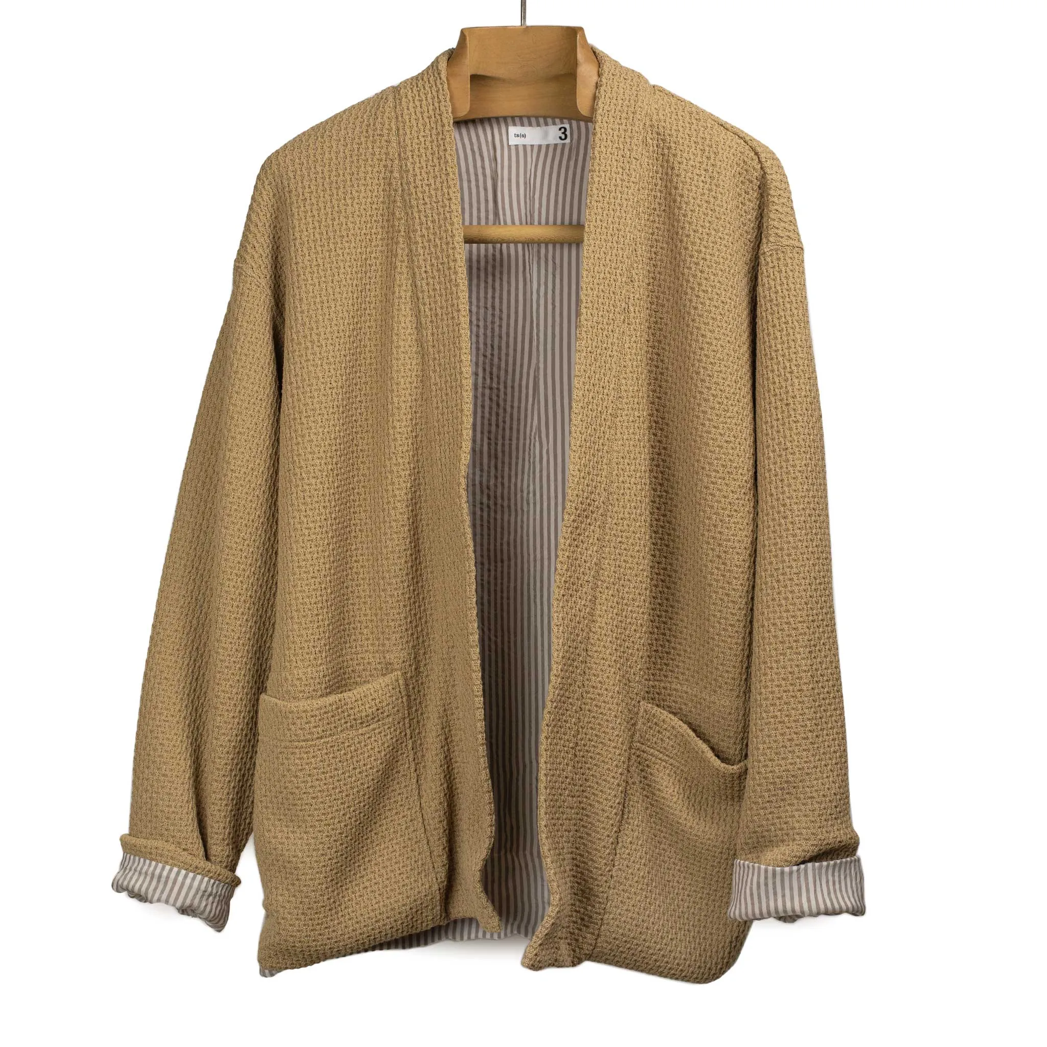 Lined easy cardigan in beige cotton poly knit