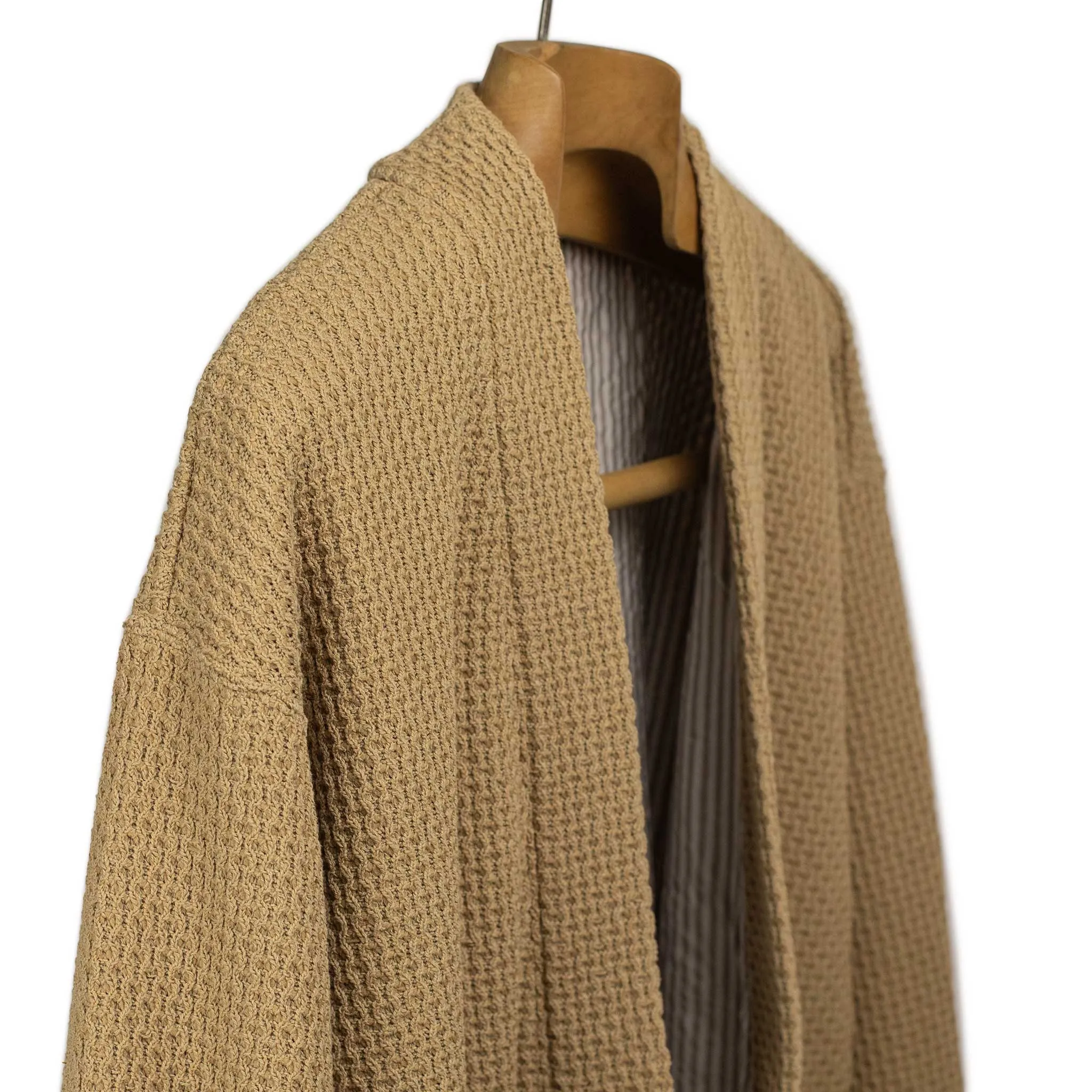 Lined easy cardigan in beige cotton poly knit