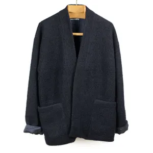 Lined easy cardigan in navy wool mix boa