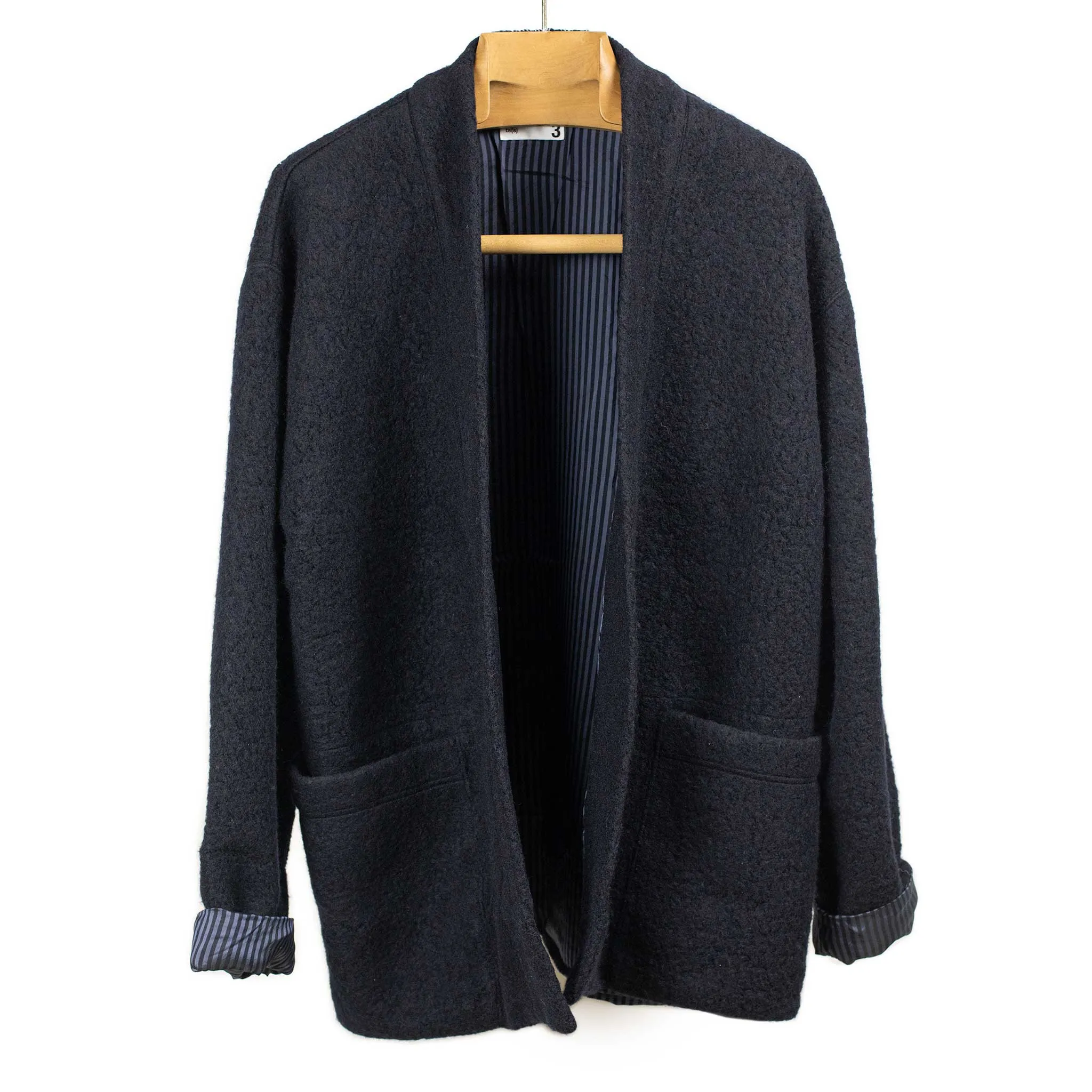 Lined easy cardigan in navy wool mix boa