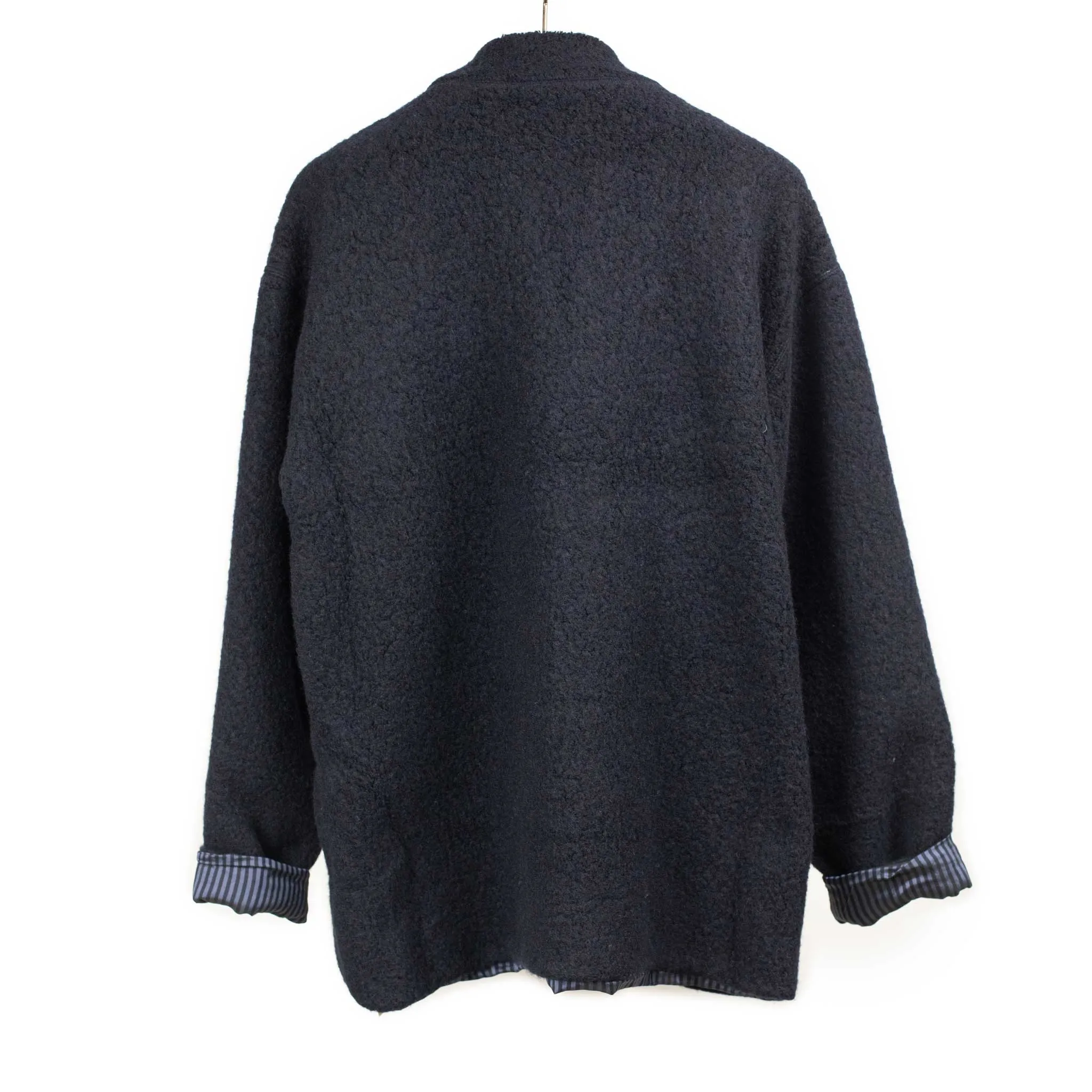 Lined easy cardigan in navy wool mix boa