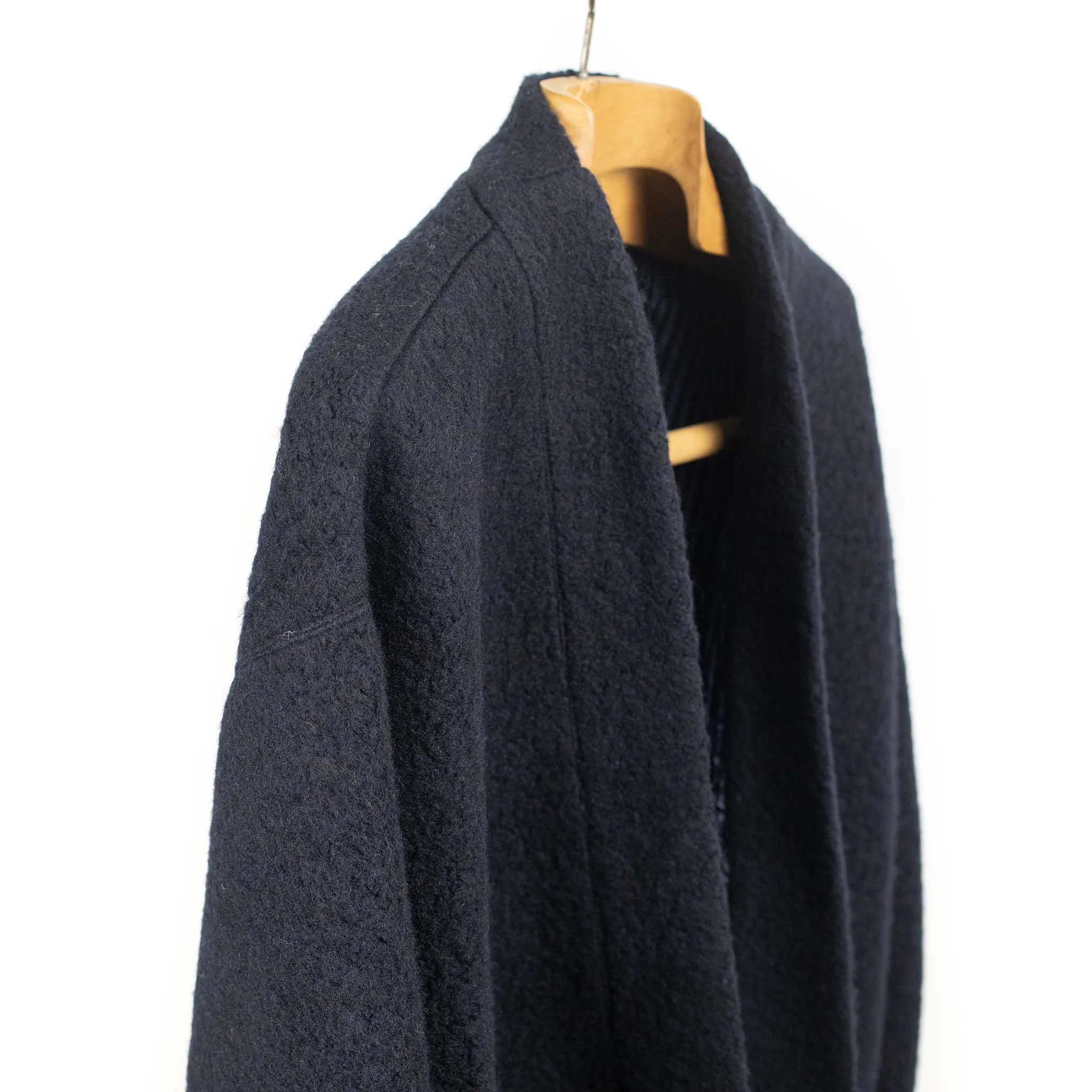 Lined easy cardigan in navy wool mix boa