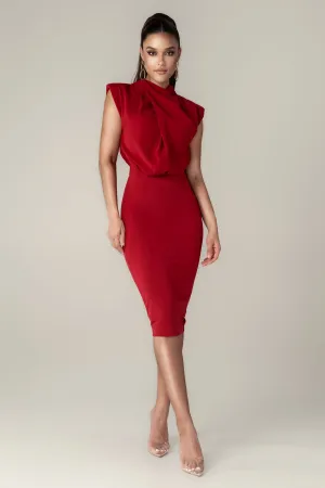 Maxine Crepe Midi Dress (Maroon)