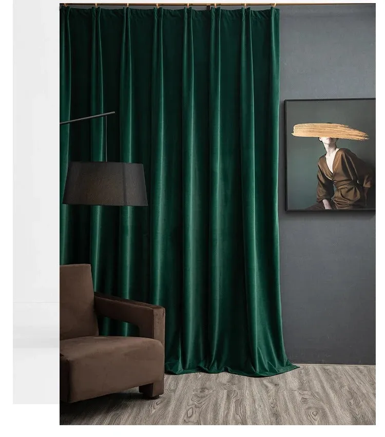 Mila Modern Luxury Plush Plain Velvet Curtains - Dark Green