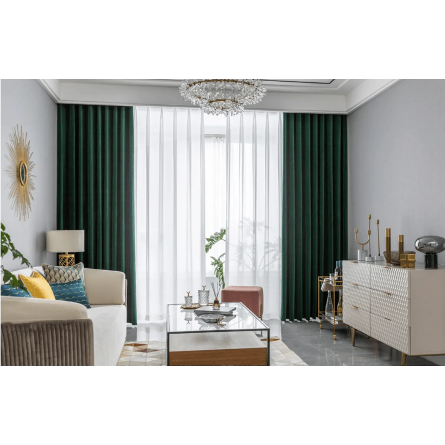 Mila Modern Luxury Plush Plain Velvet Curtains - Dark Green