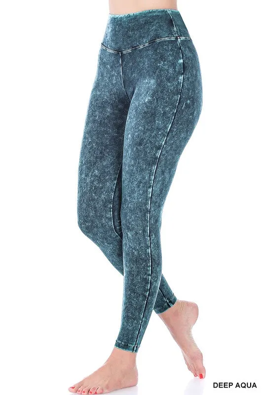 Mineral Washed Wide Waistband Yoga Leggings *Online Only*