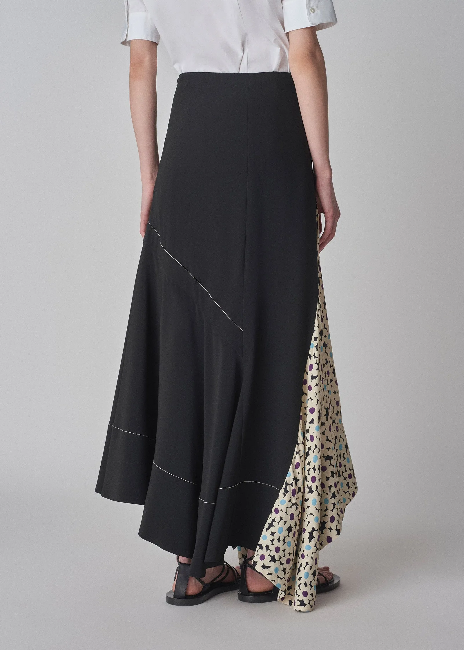 Patchwork Drape Skirt in Satin Viscose - Black