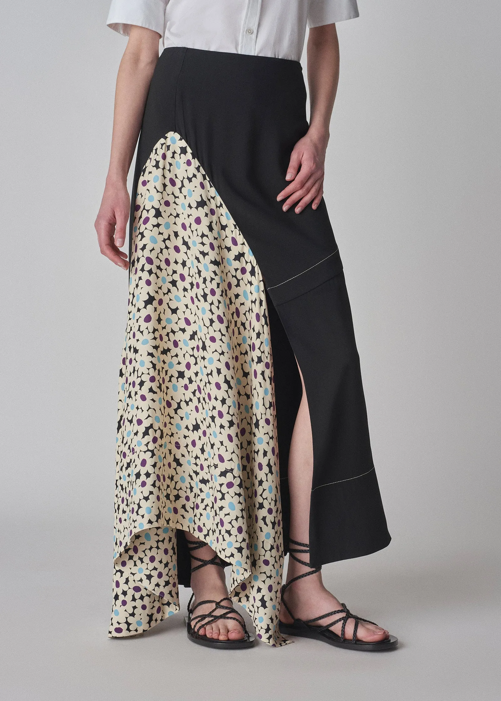 Patchwork Drape Skirt in Satin Viscose - Black