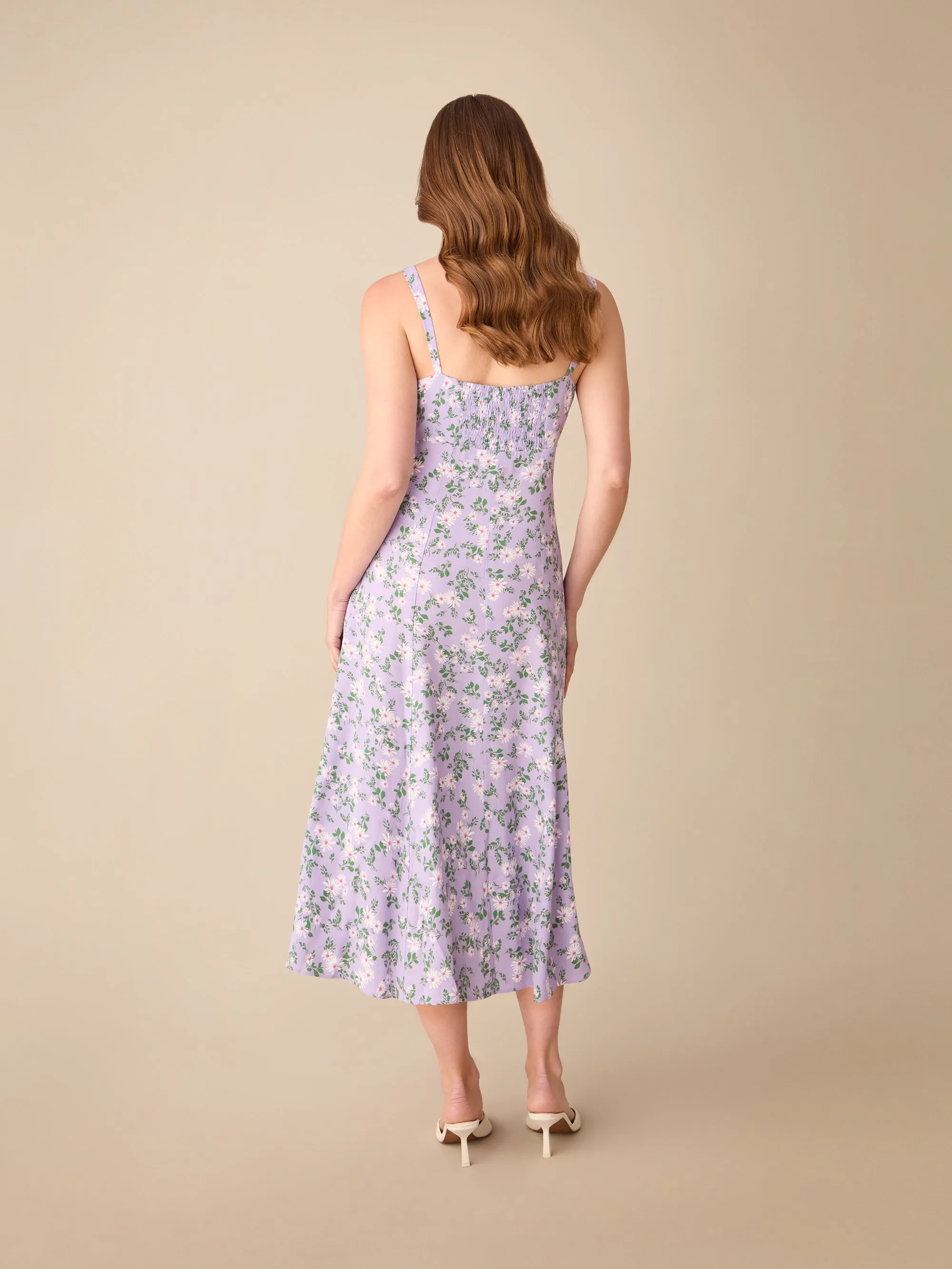 Petite Lilac Daisy Print Strappy Button Through Dress