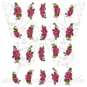 Pink Flowers Nail Art Water Decals