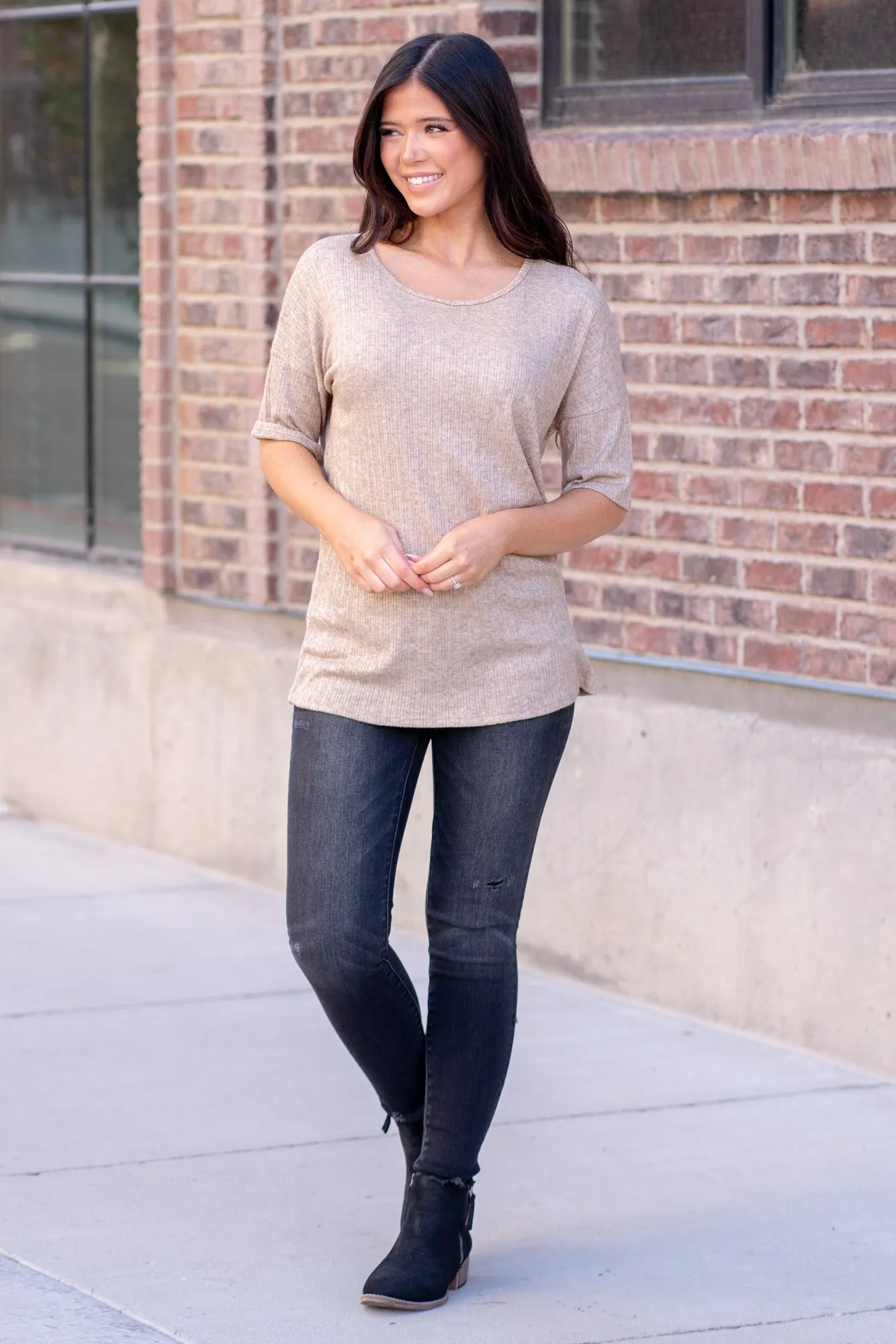 Relaxed Knit Top - Taupe