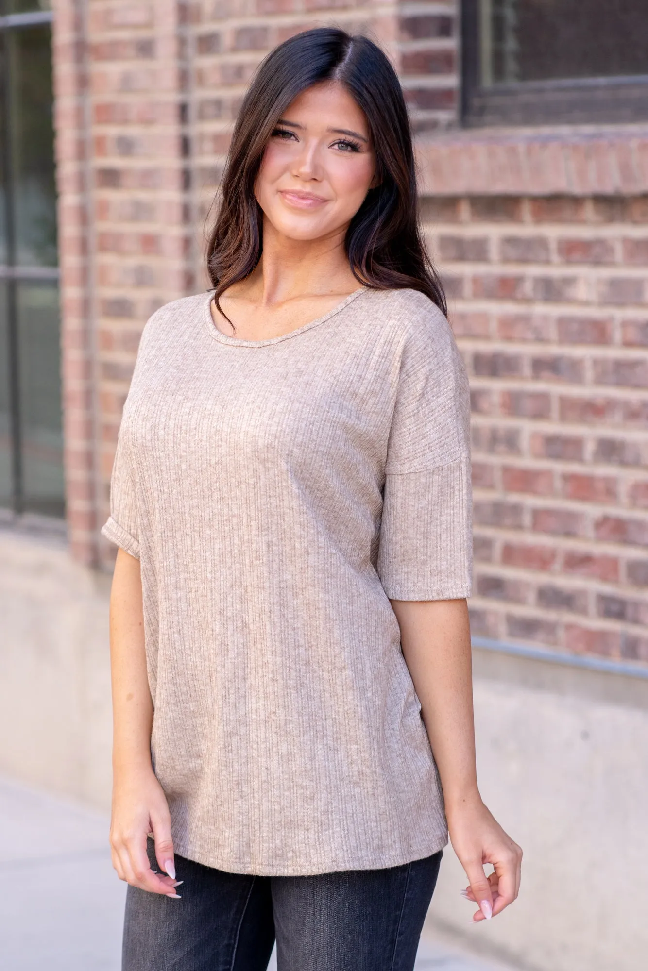 Relaxed Knit Top - Taupe