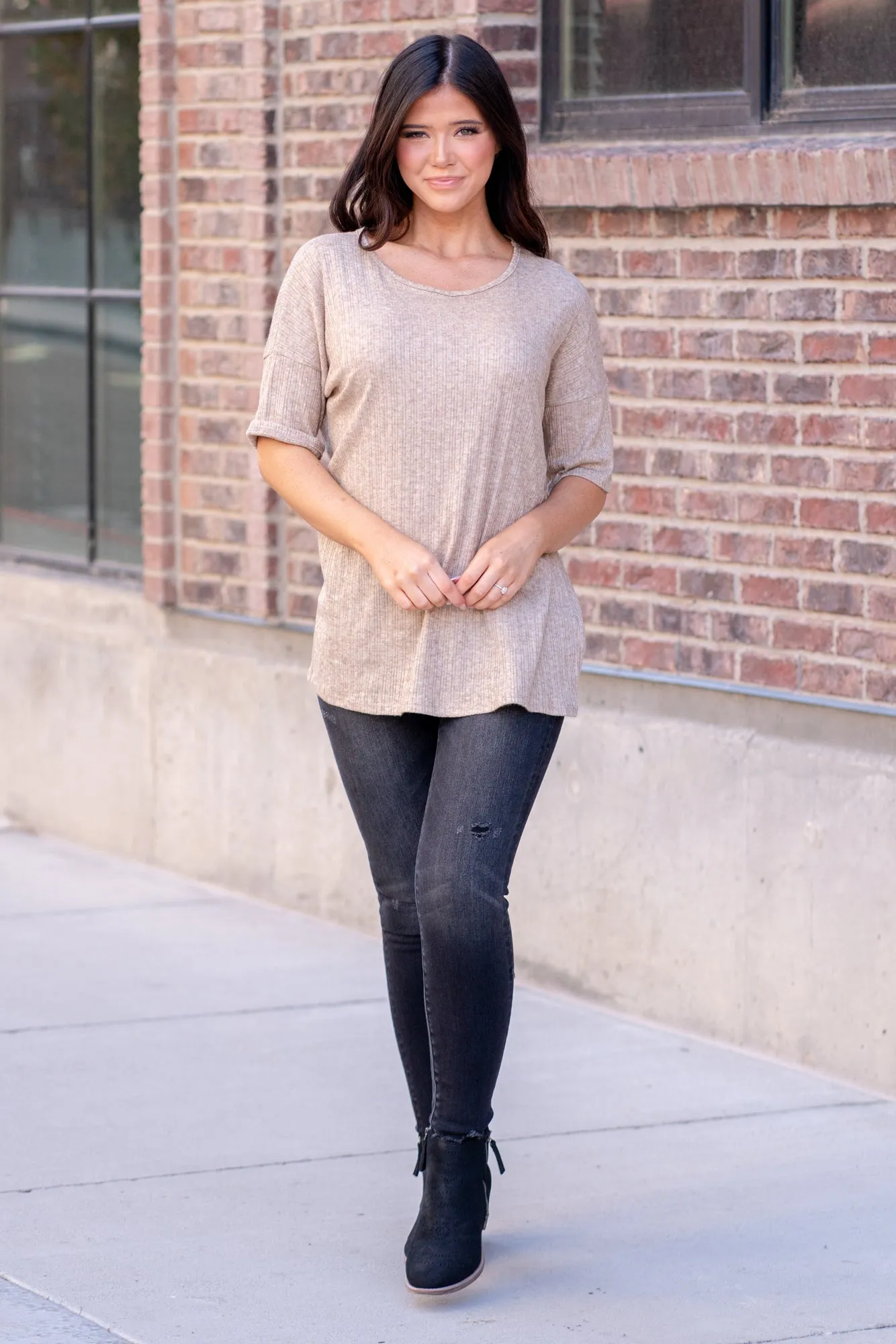 Relaxed Knit Top - Taupe