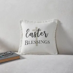 Risen Easter Blessings Cross Pillow 12x12