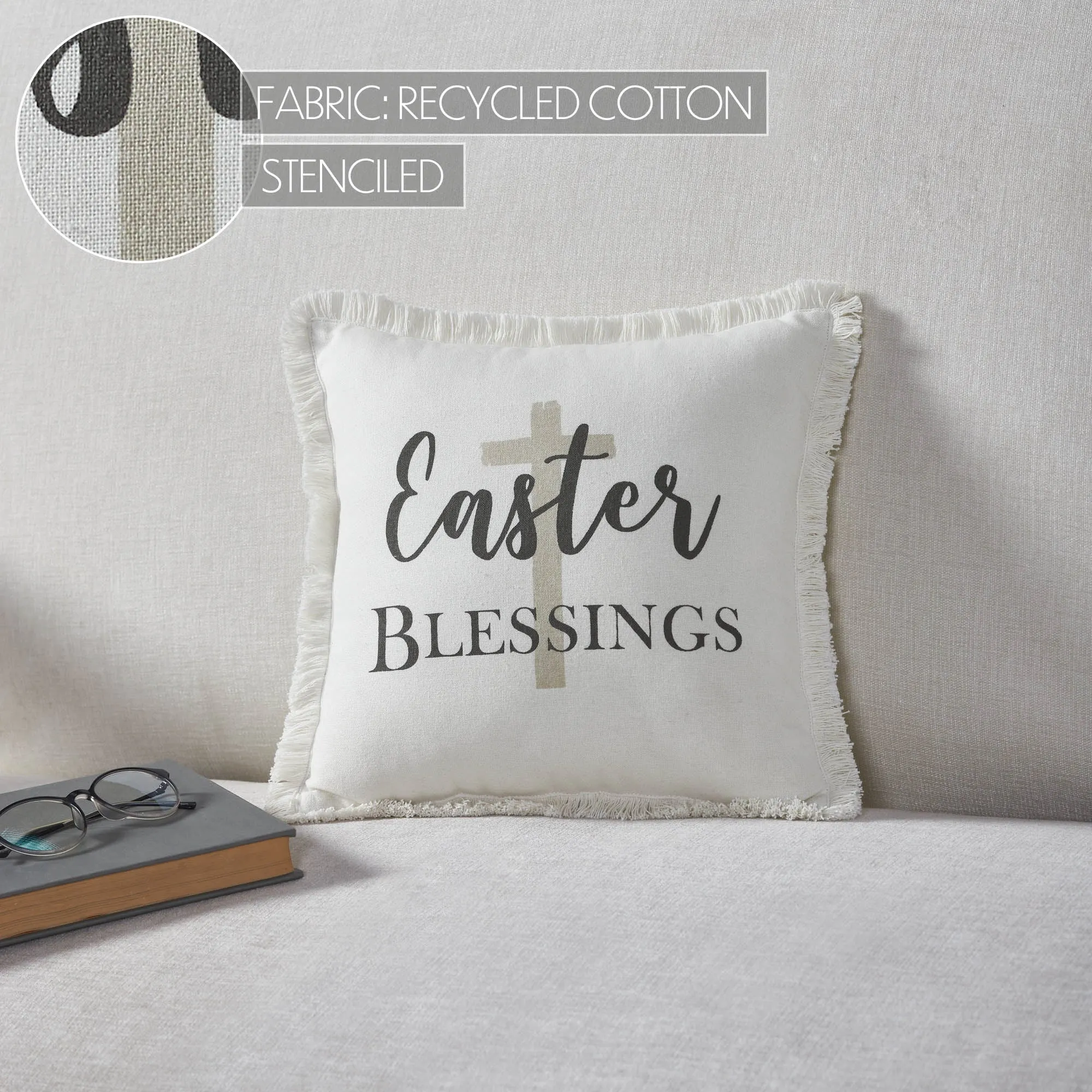 Risen Easter Blessings Cross Pillow 12x12