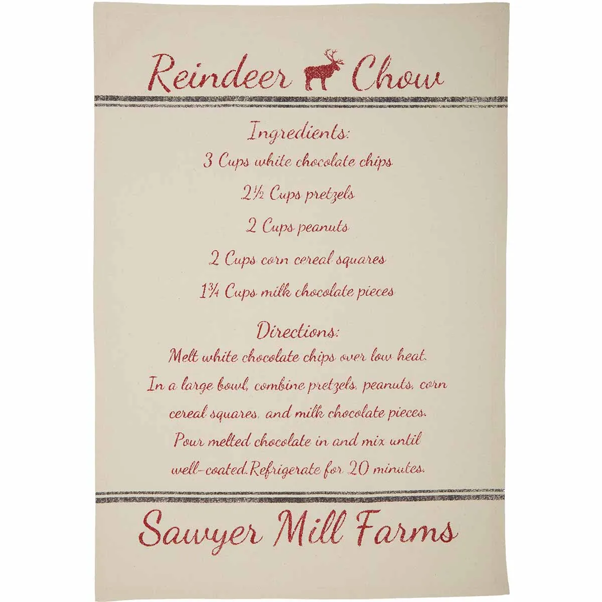 Sawyer Mill Holiday Reindeer And Recipes Unbleached Natural Muslin Tea Towel Set of 3 19x28