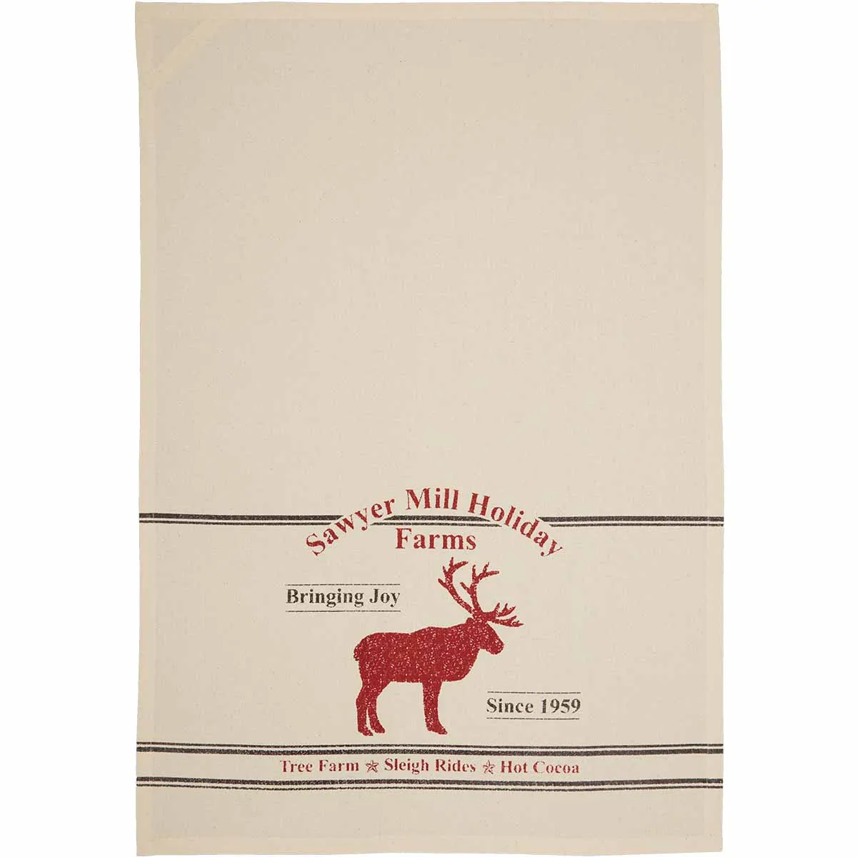 Sawyer Mill Holiday Reindeer And Recipes Unbleached Natural Muslin Tea Towel Set of 3 19x28