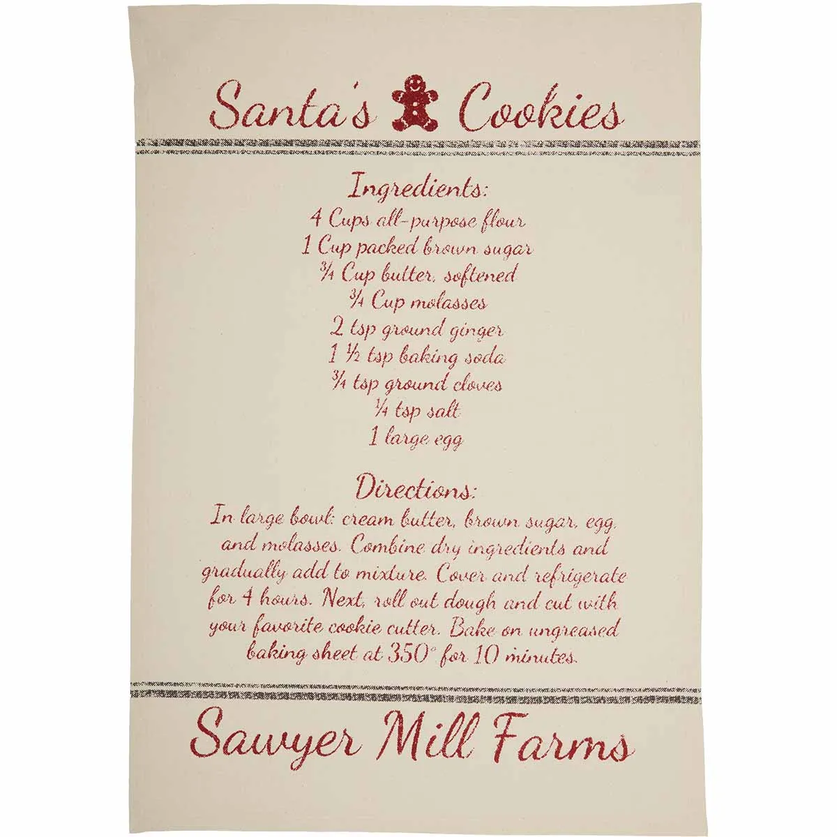 Sawyer Mill Holiday Reindeer And Recipes Unbleached Natural Muslin Tea Towel Set of 3 19x28