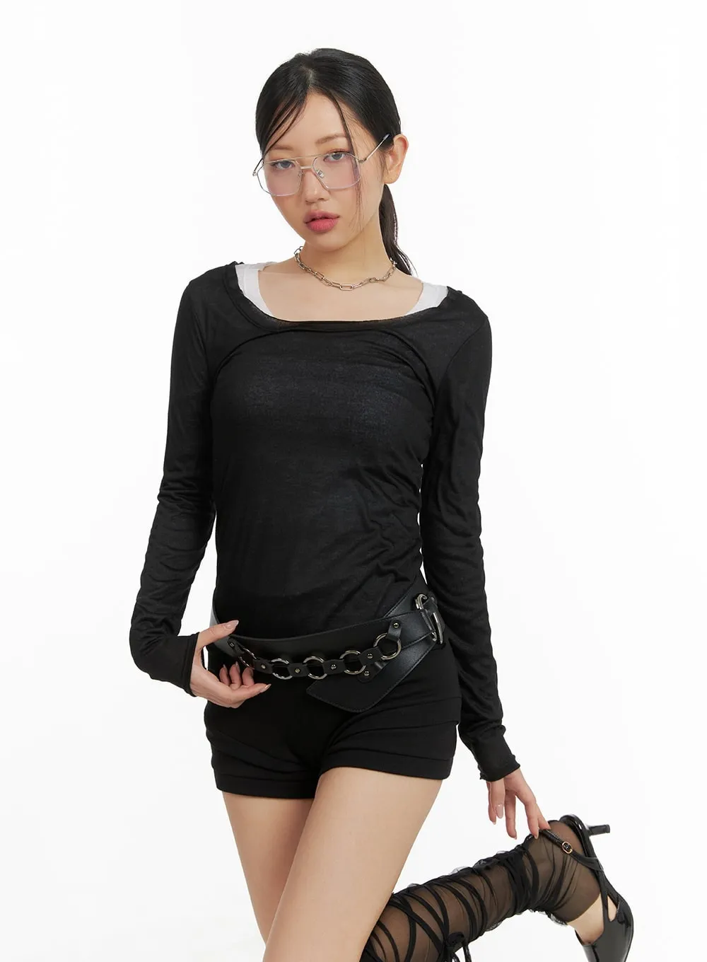 Sheer Round Neck Long Sleeve CM421