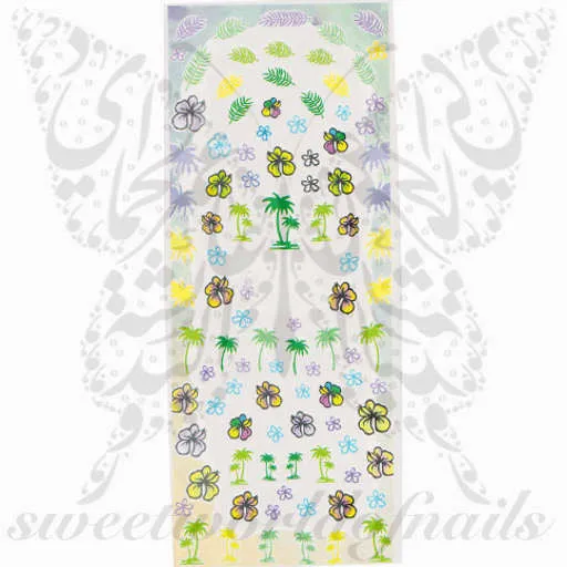 Summer Nail Art Palm Trees Flowers Water Decals Wraps